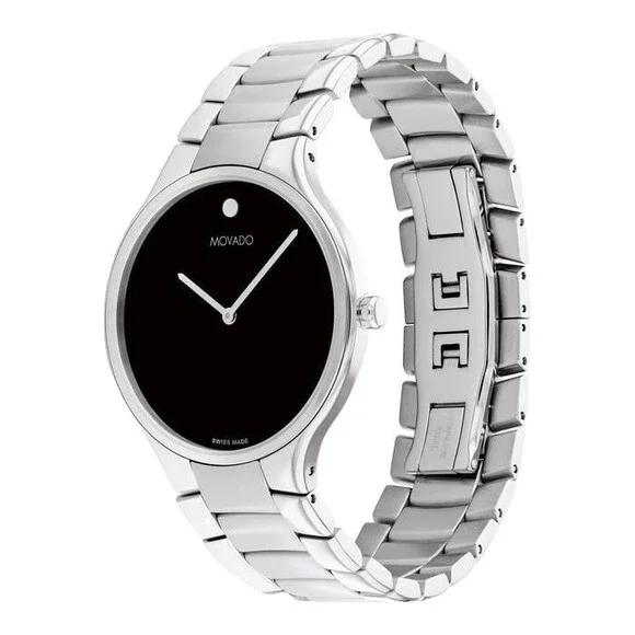 MOVADO SERIO 0607662 BLACK DIAL SILVER STAINLESS STEEL BRACELET 38MM MENS WATCH